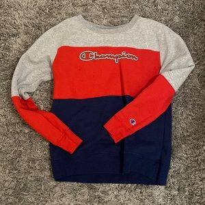 Red, Blue, and Grey Champion Sweater